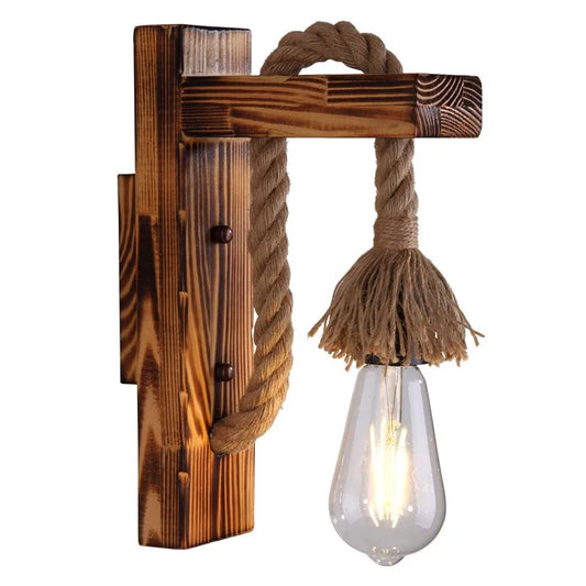Retro Vintage Hemp Rope Wall Light - Wooden Wall Lamp Ideal for Restaurants, Kitchens, Coffee Shops, and Cozy Farmhouse Indoor Home Decor Lighting